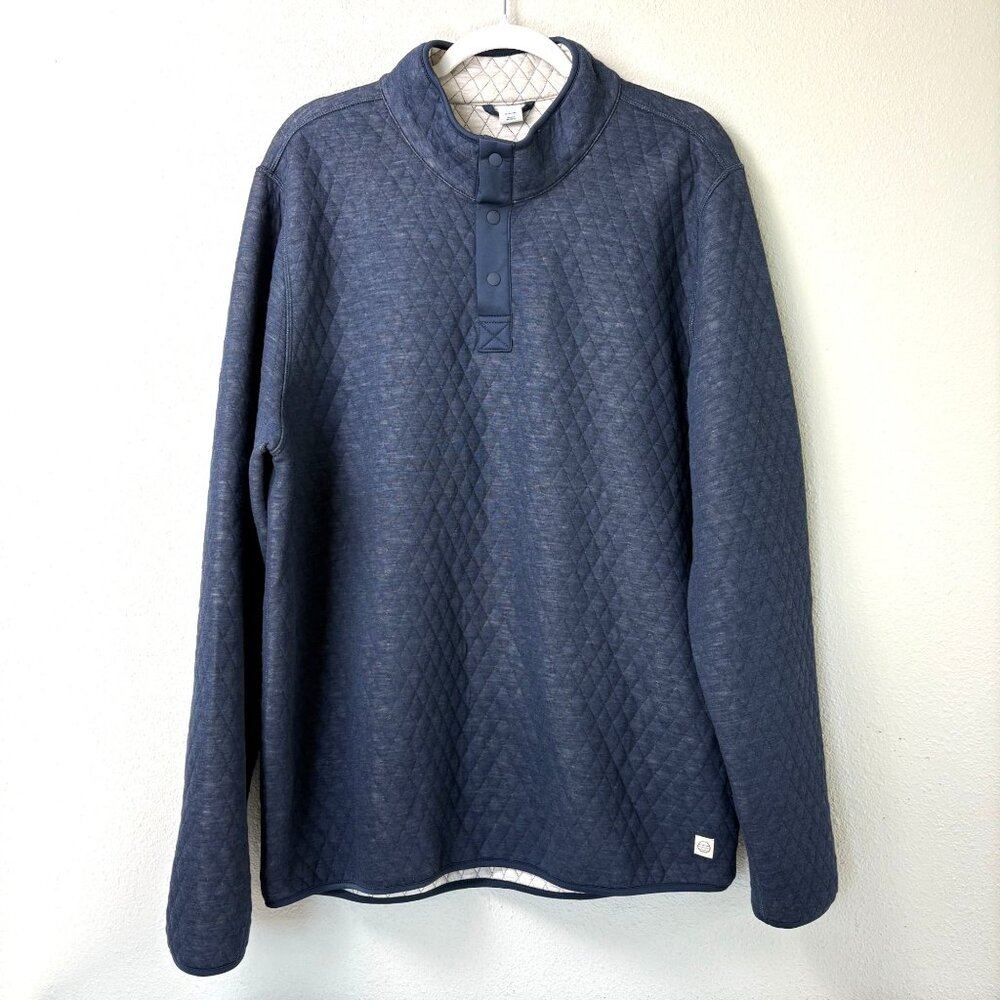 Marine Layer Corbet Pullover Mens XL Blue Reversible Quilted 1/4 Snap Sweater - Picture 1 of 13